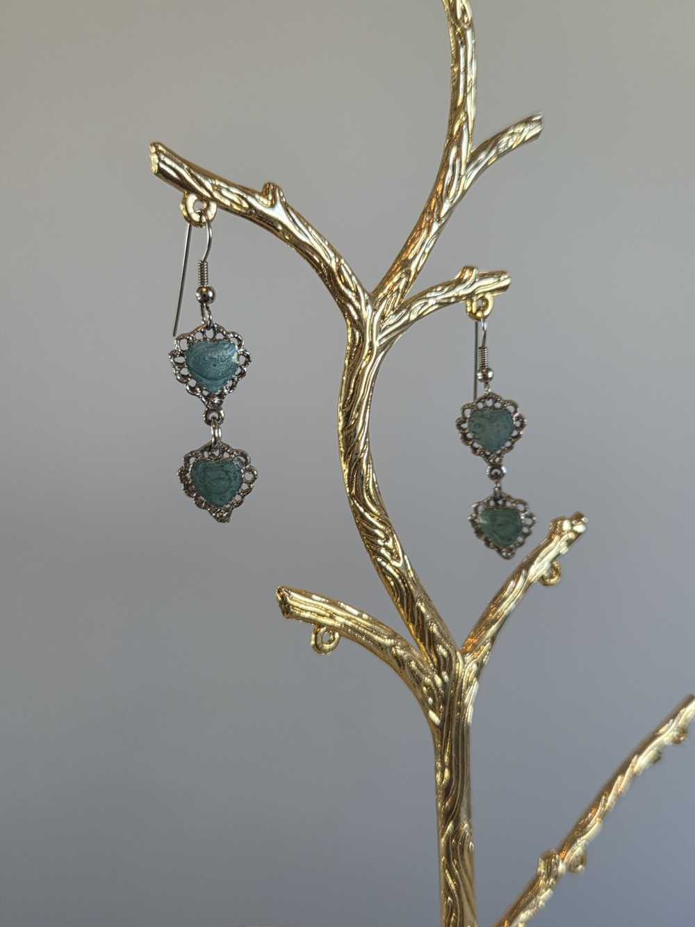 Silver-Tone Blue Heart Dangle Earrings by